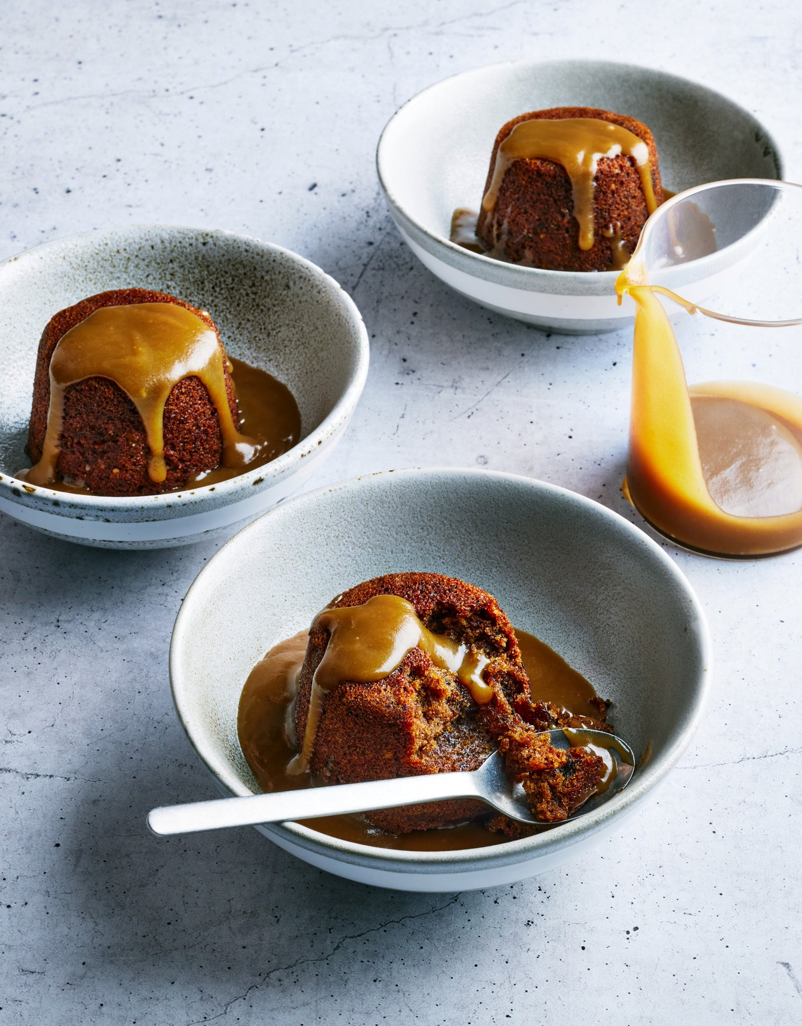 Little sticky date puddings with salted toffee sauce