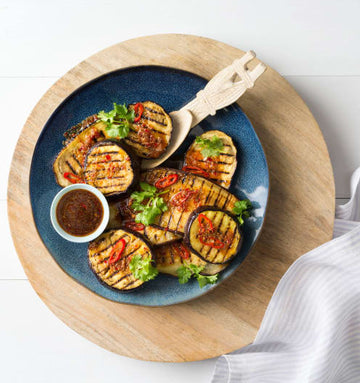 Grilled eggplant with lime and ginger dressing