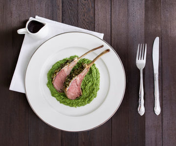 Lamb cutlets with spinach and pea purée
