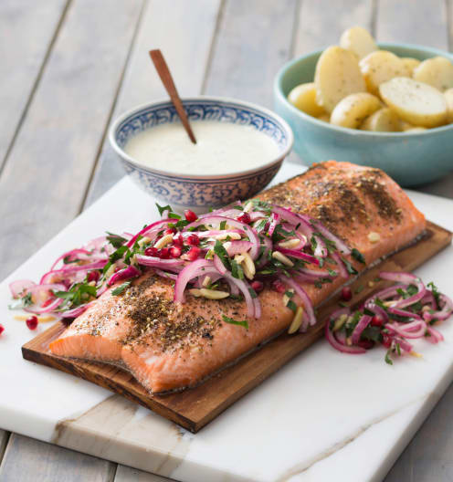 Middle Eastern planked salmon