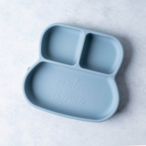 blue BPA free baby suction plate with dividers