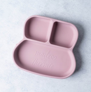 Pink baby suction plate with separate food compartments